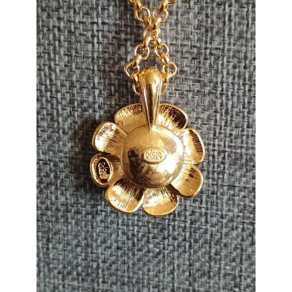 Joan Rivers Gold Tone Snap Rhinestone Flower Necklace Vintage - Picture 3 of 6